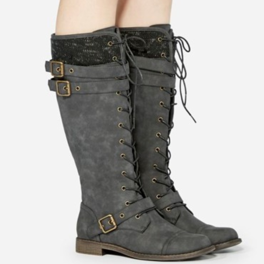 Brand New Winter Lace-up Sweater Black Flat Boot